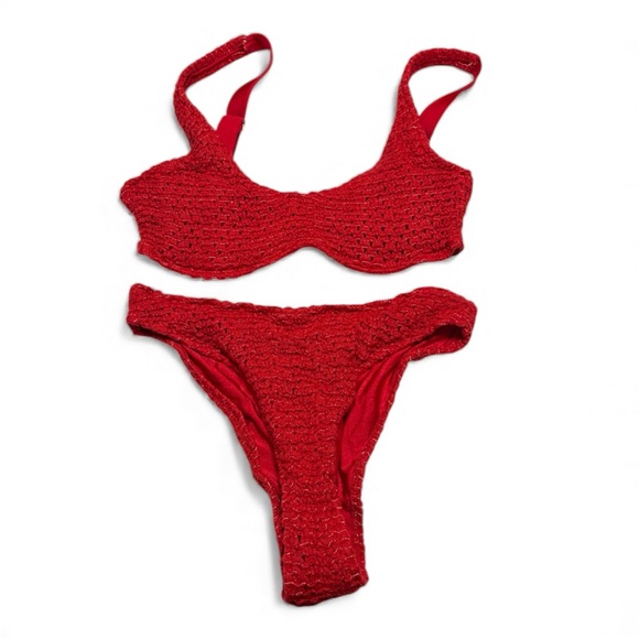 Red Textured Bikini Set - Picture 2 of 4